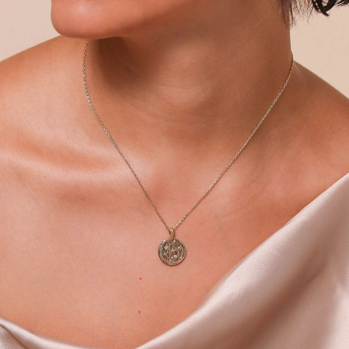 Aquarius Zodiac Pendant Necklace in Gold