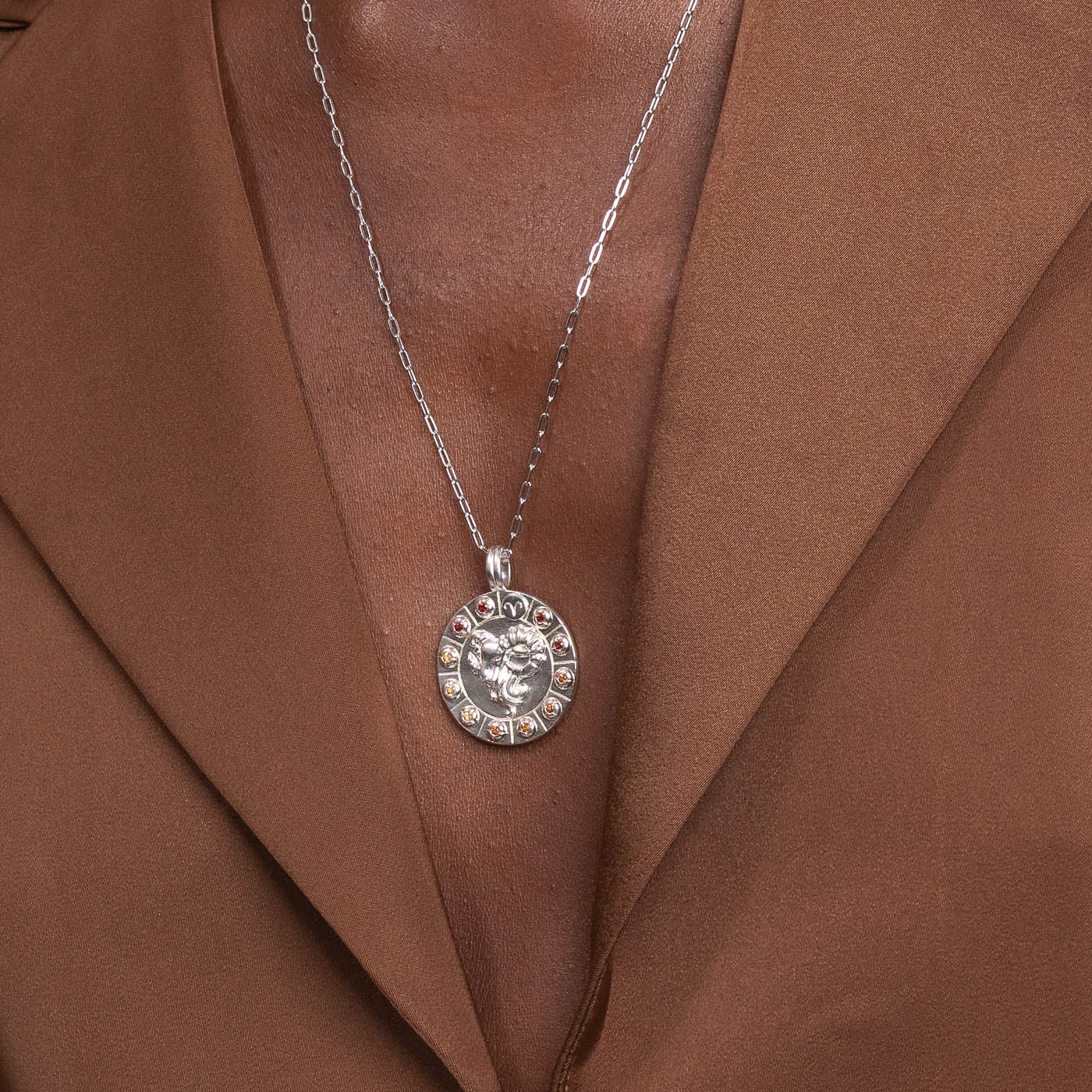 Aries Bold Zodiac Pendant Necklace in Silver